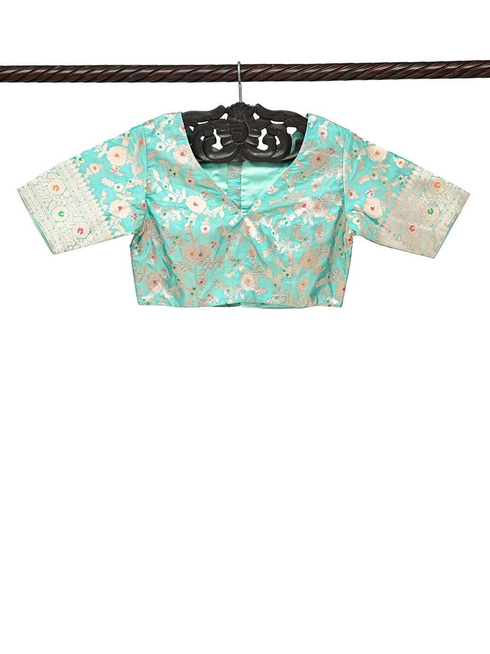Sea Green Meenakari Jaal Katan Silk Banarasi Ready-Made Blouse