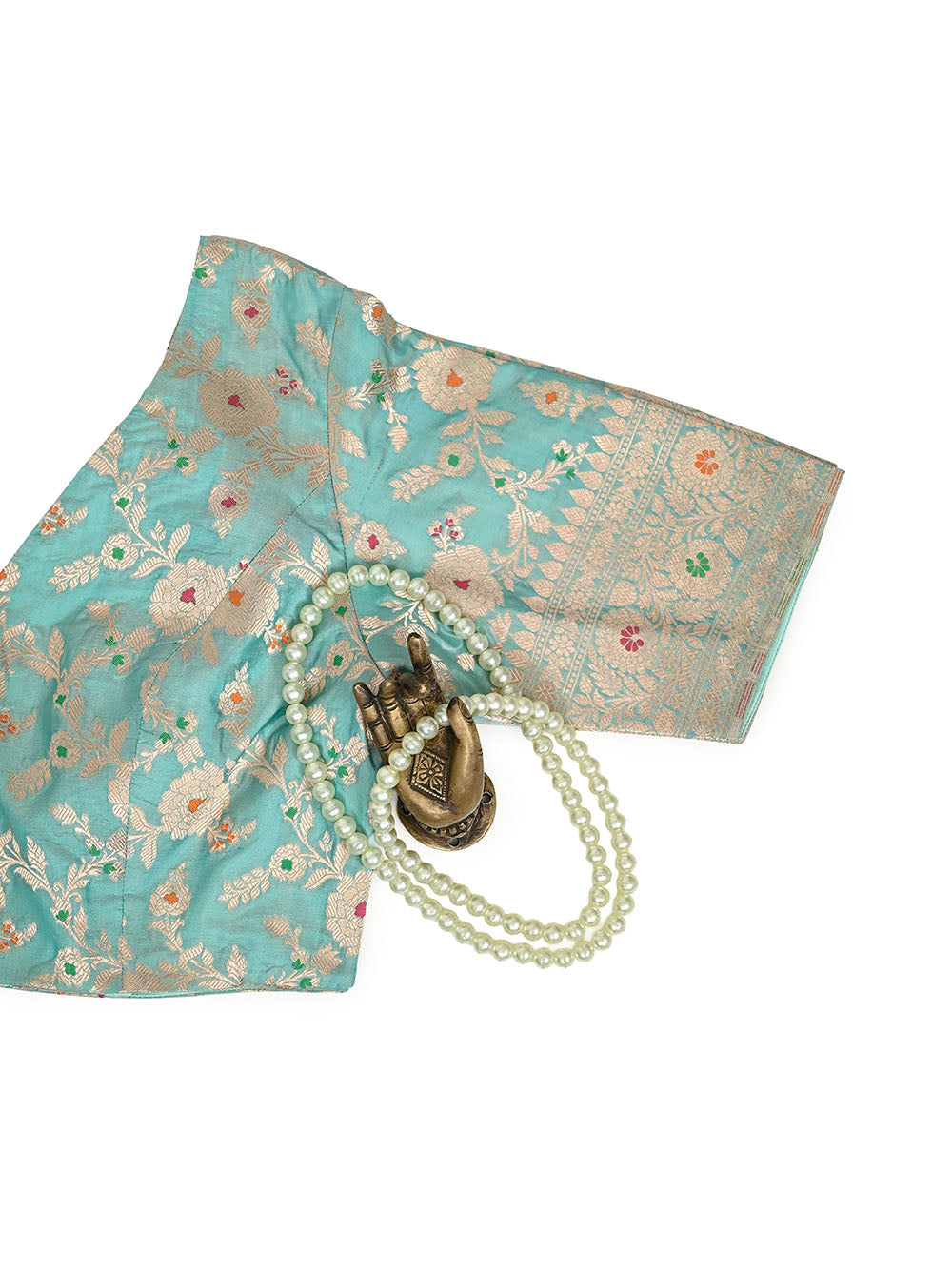 Sea Green Meenakari Jaal Katan Silk Banarasi Ready-Made Blouse