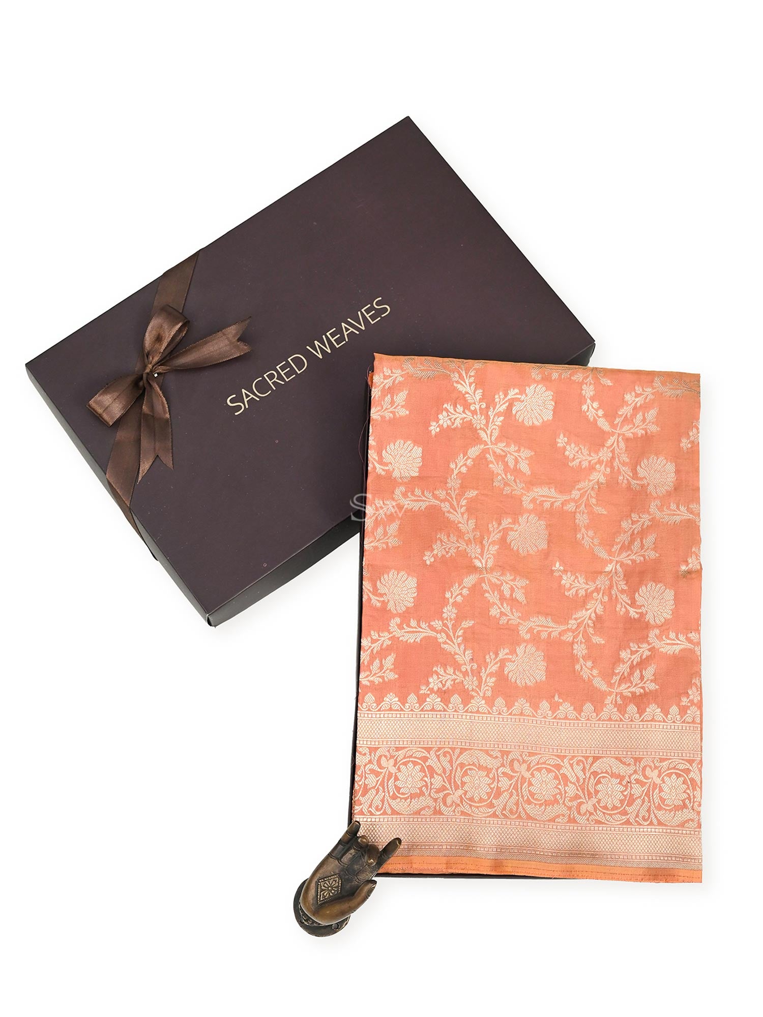 Peach Uppada Katan Silk Handloom Banarasi Fabric - Gift Box - Sacred Weaves