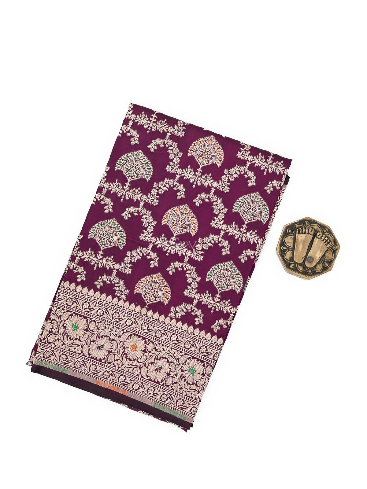 Dark Purple Meenakari Jaal Katan Silk Handloom Banarasi Fabric
