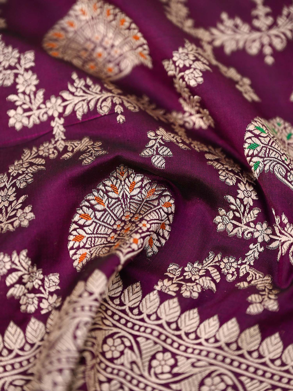 Dark Purple Meenakari Jaal Katan Silk Handloom Banarasi Fabric