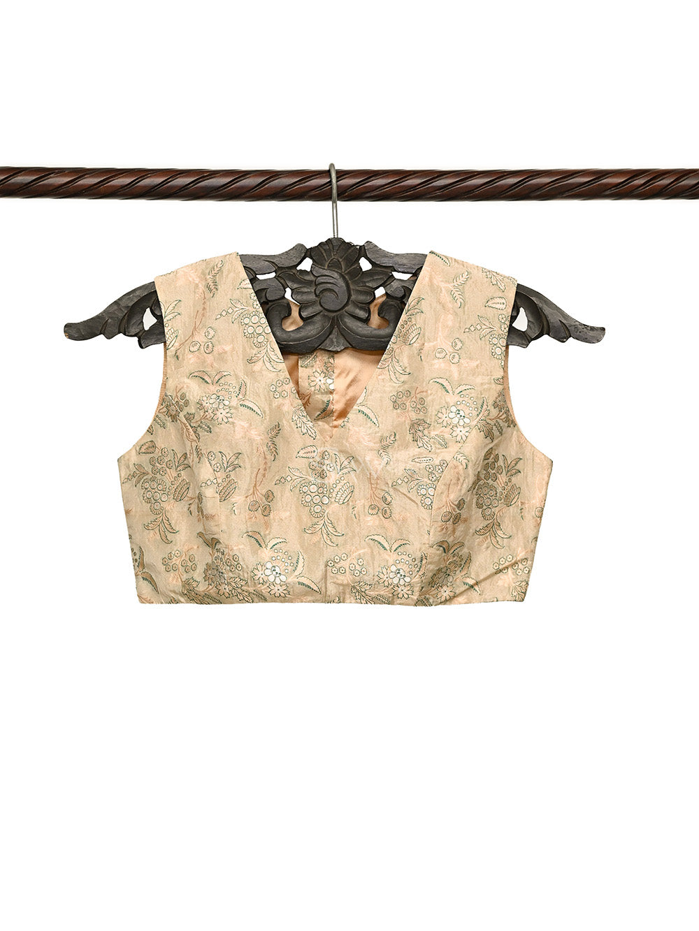 Beige Meenakari Jaal Tissue Silk Banarasi Ready-Made Blouse - Sacred Weaves