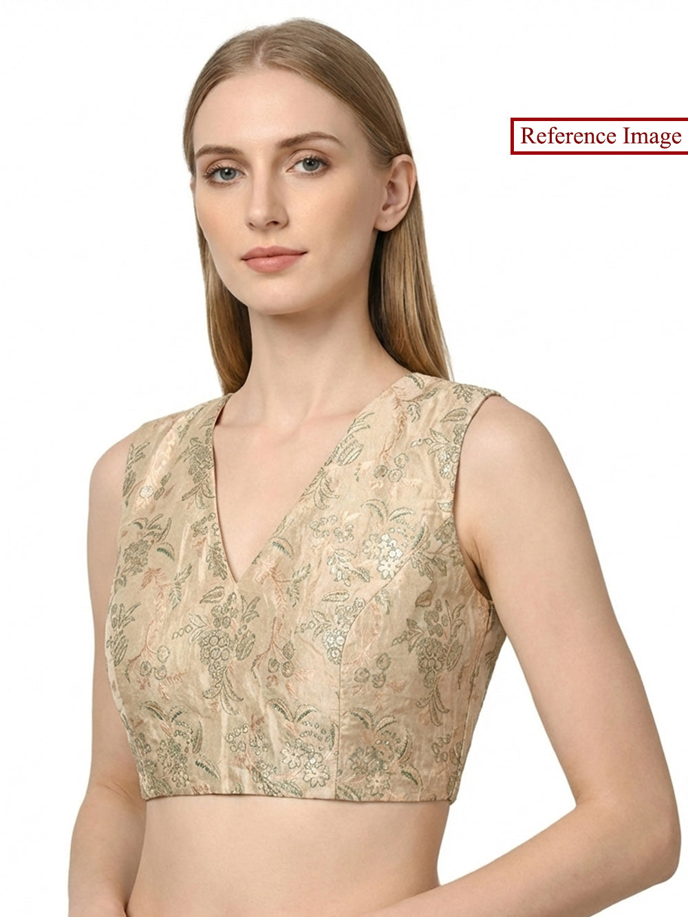 Beige Meenakari Jaal Tissue Silk Banarasi Ready-Made Blouse - Sacred Weaves