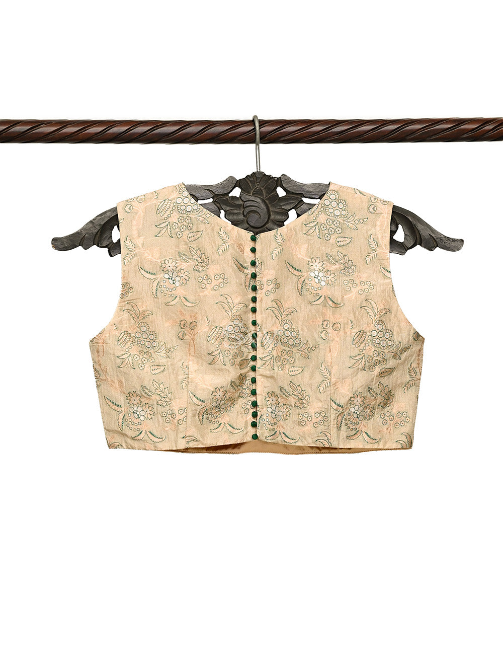 Beige Meenakari Jaal Tissue Silk Banarasi Ready-Made Blouse - Sacred Weaves