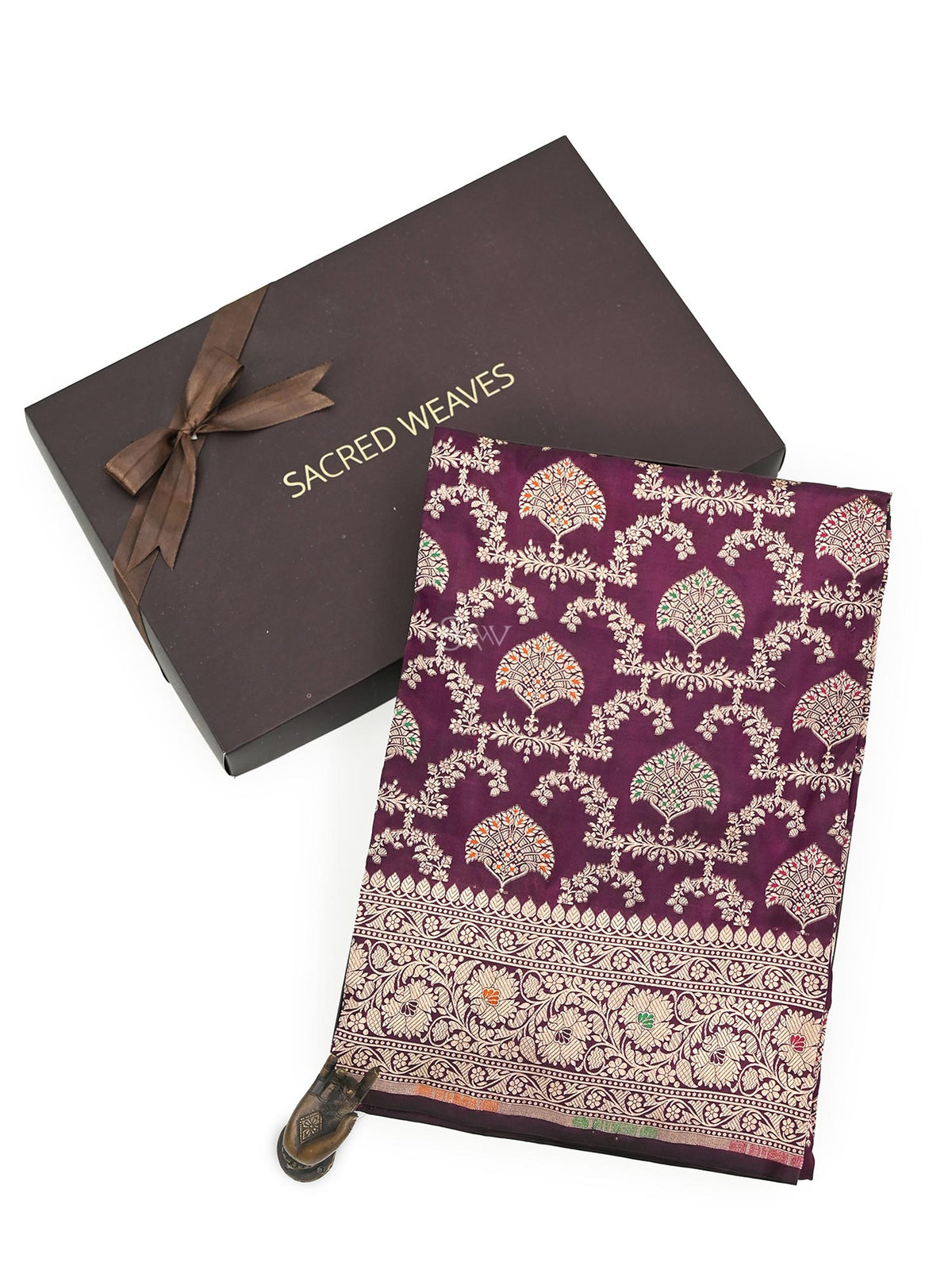 Dark Purple Meenakari Jaal Katan Silk Handloom Banarasi Fabric - Gift Box