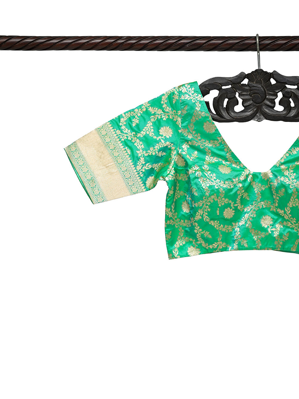 Green Uppada Katan Silk Banarasi Ready-Made Blouse