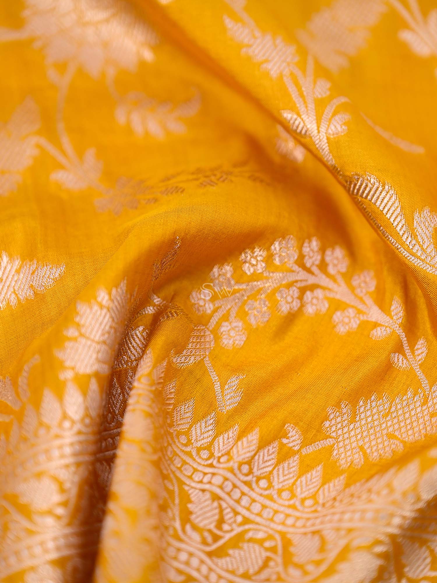 Yellow Uppada Katan Silk Handloom Banarasi Fabric - Gift Box - Sacred Weaves