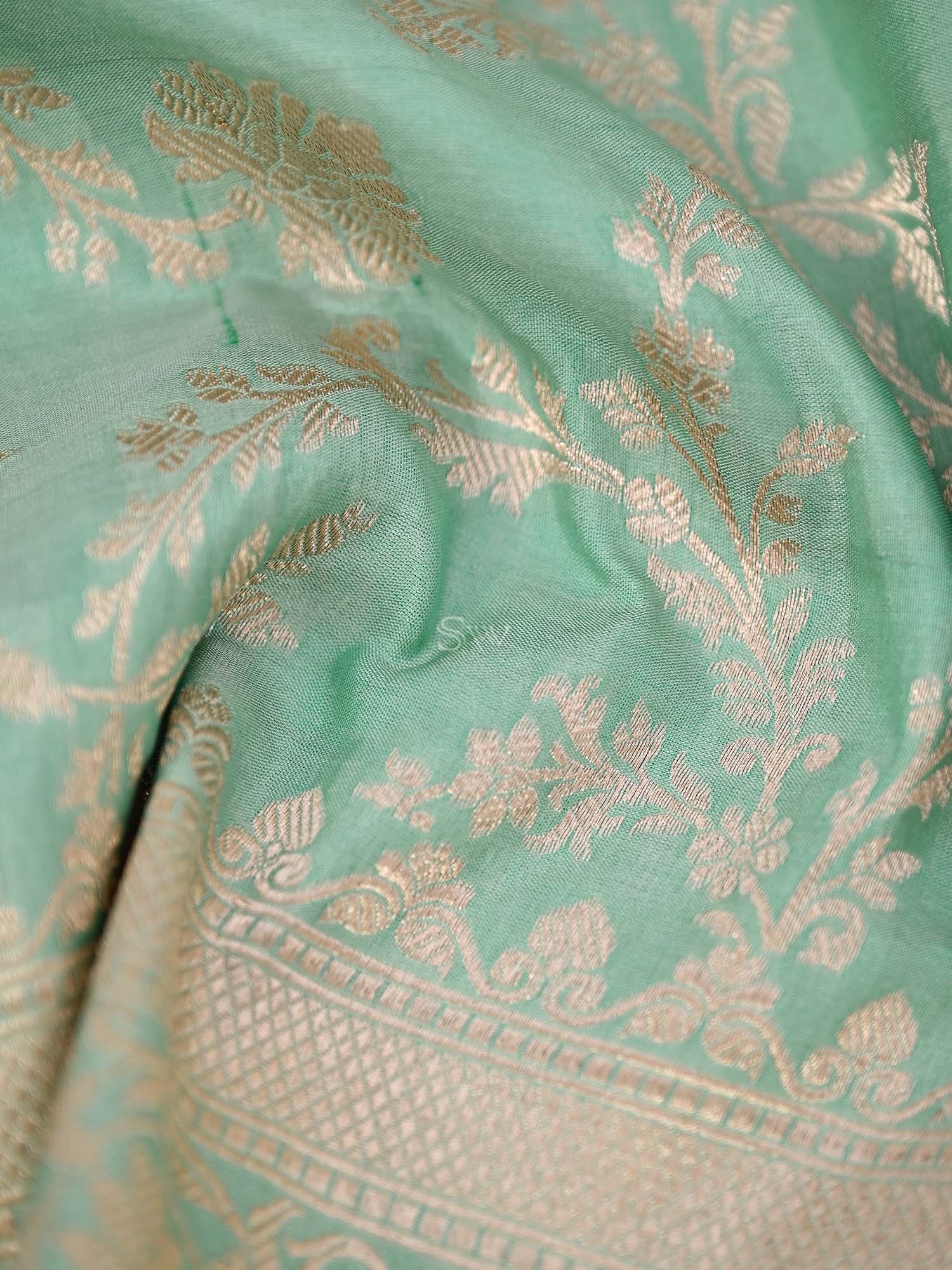 Sea Green Uppada Katan Silk Handloom Banarasi Fabric - Gift Box - Sacred Weaves