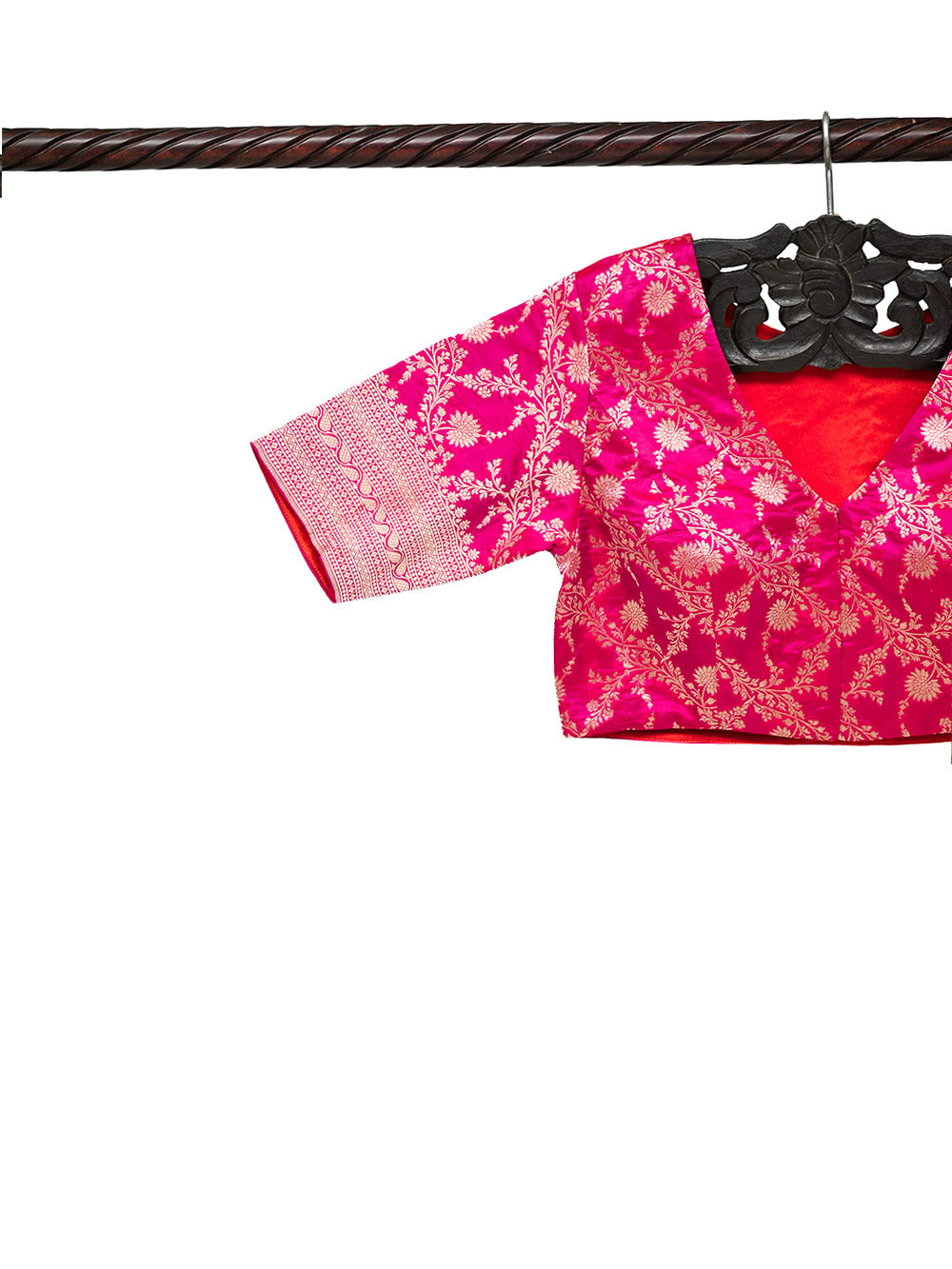 Dark Pink Uppada Katan Silk Banarasi Ready-Made Blouse