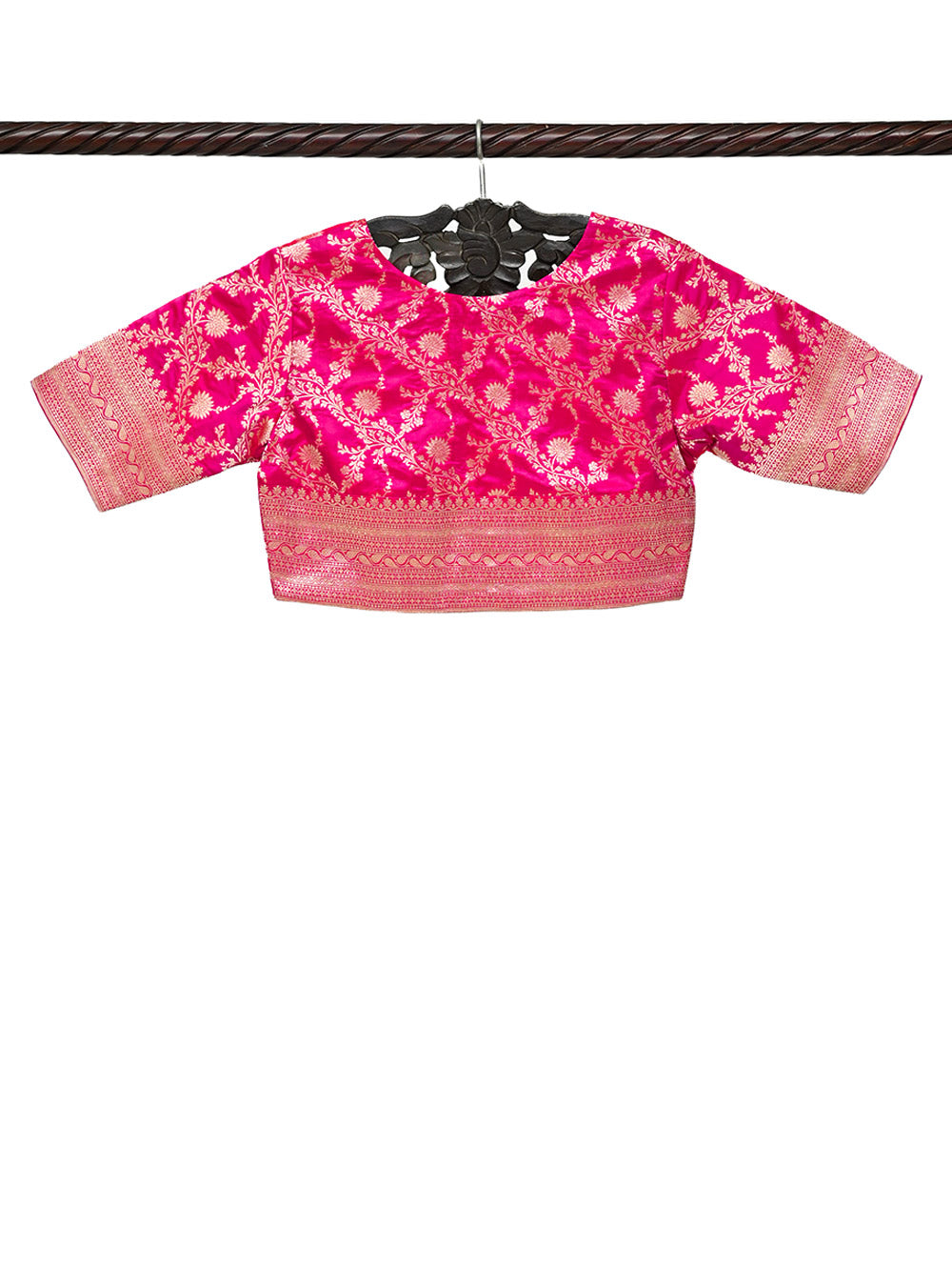 Dark Pink Uppada Katan Silk Banarasi Ready-Made Blouse