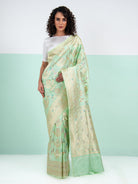 Pastel Pista Green Meenakari Katan Silk Handloom Banarasi Saree - Sacred Weaves