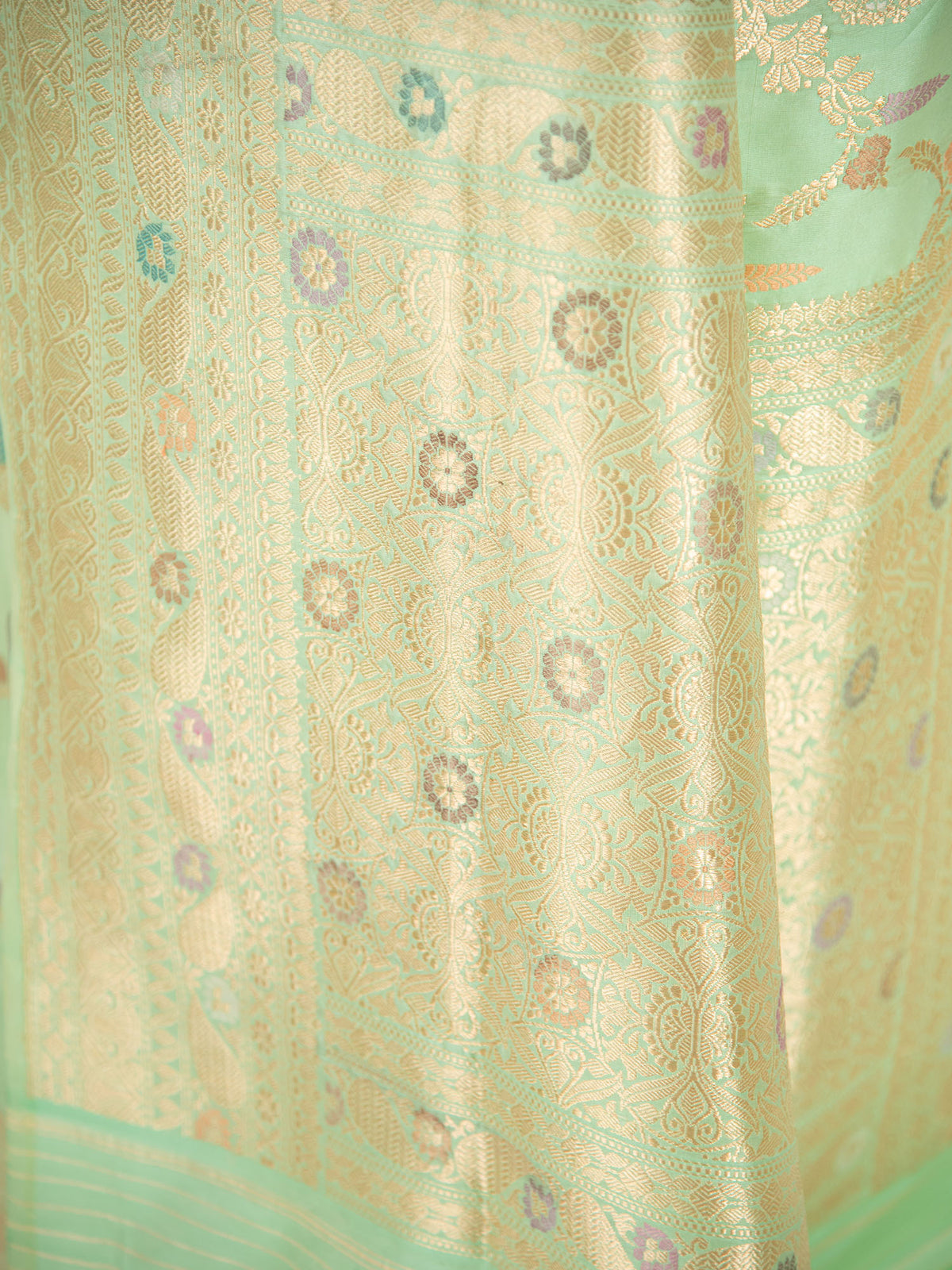 Pastel Pista Green Meenakari Katan Silk Handloom Banarasi Saree - Sacred Weaves