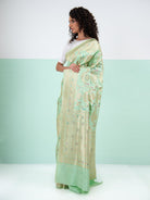 Pastel Pista Green Meenakari Katan Silk Handloom Banarasi Saree - Sacred Weaves
