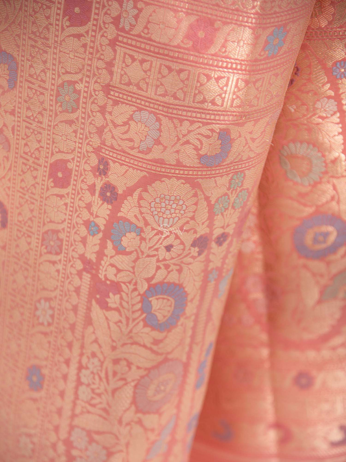 Peach Meenakari Katan Silk Handloom Banarasi Saree - Sacred Weaves