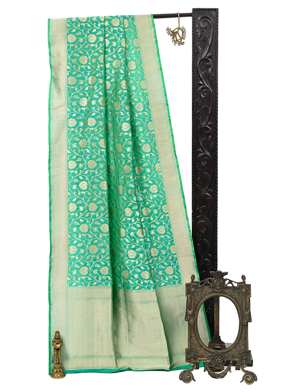 Sea Green Uppada Jaal Katan Silk Handloom Banarasi Saree