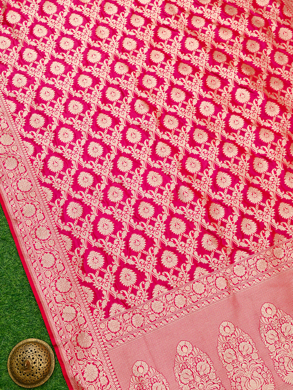 Pink Red Uppada Katan Silk Handloom Banarasi Saree - Sacred Weaves