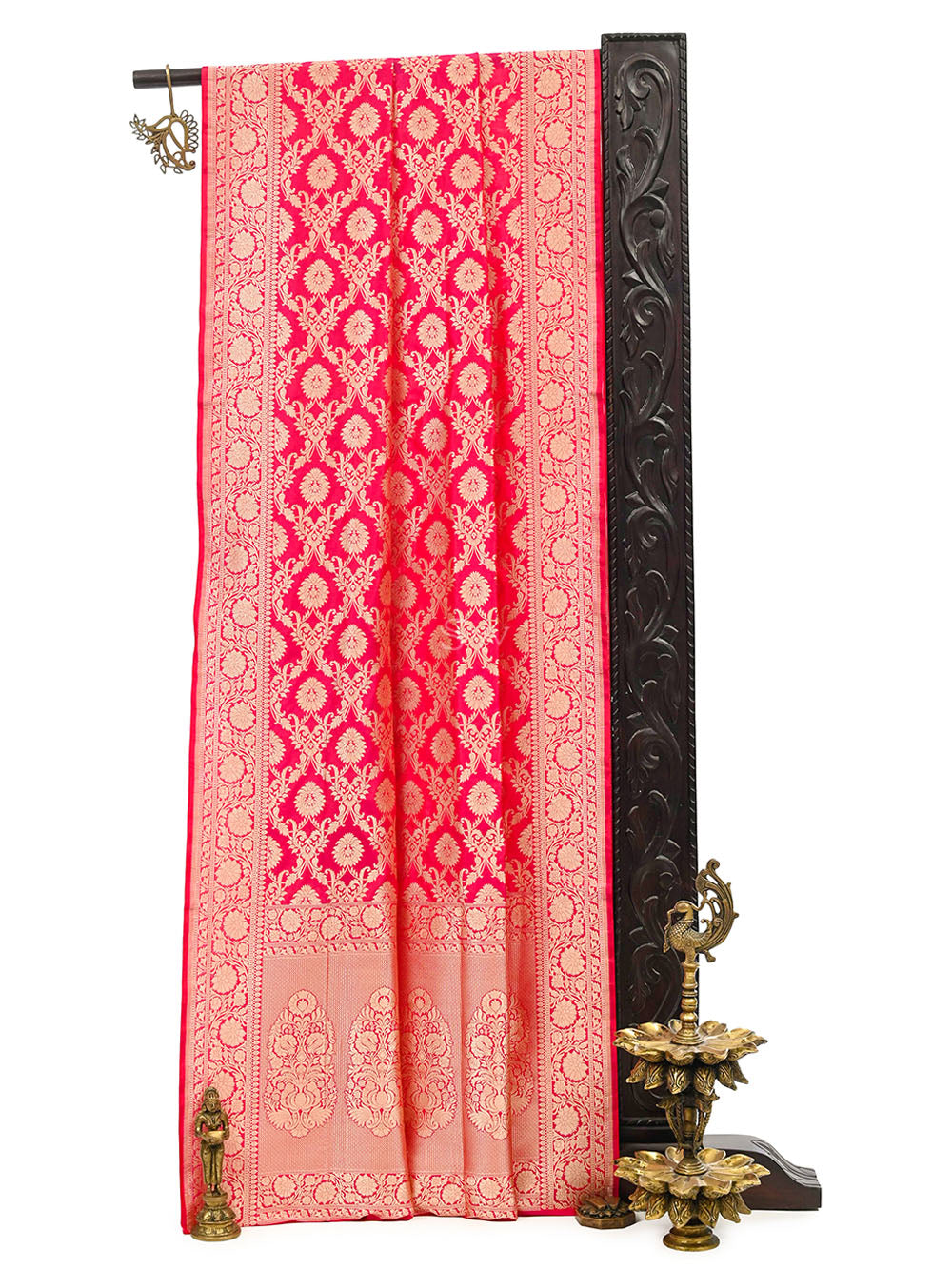 Pink Red Uppada Katan Silk Handloom Banarasi Saree - Sacred Weaves