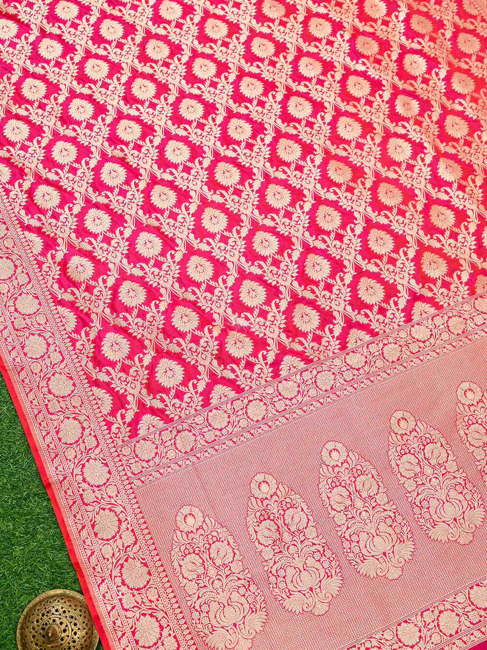 Pink Orange Uppada Katan Silk Handloom Banarasi Saree - Sacred Weaves