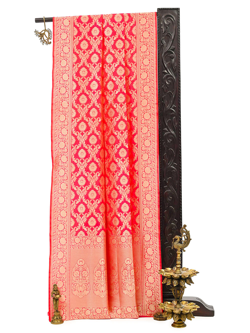 Pink Orange Uppada Katan Silk Handloom Banarasi Saree - Sacred Weaves