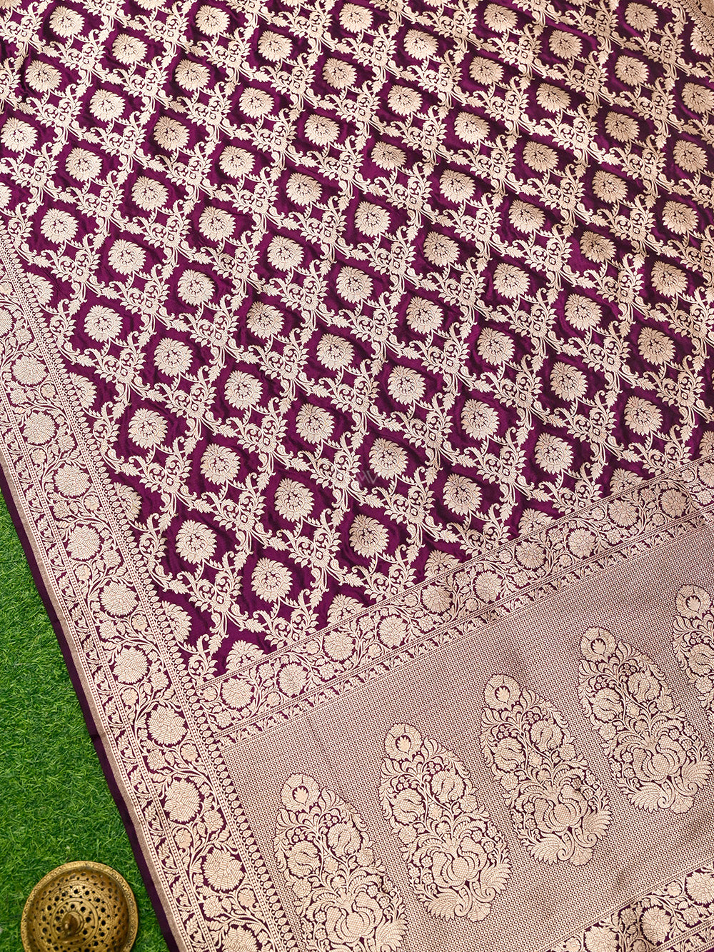 Wine Uppada Katan Silk Handloom Banarasi Saree - Sacred Weaves