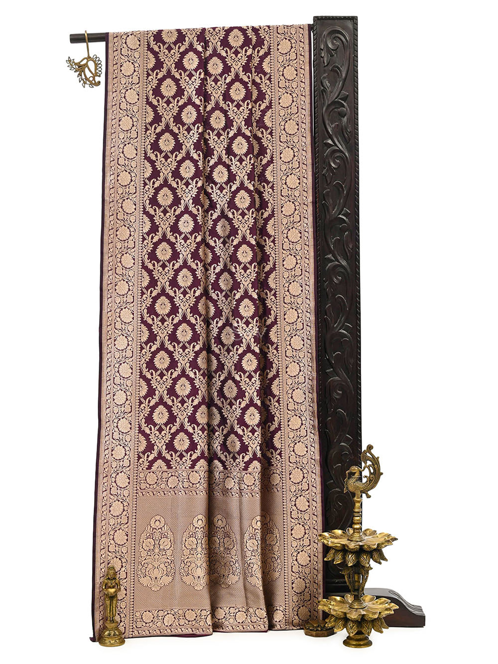 Wine Uppada Katan Silk Handloom Banarasi Saree - Sacred Weaves