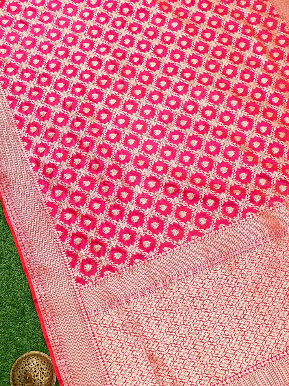 Pink Orange Uppada Katan Silk Handloom Banarasi Saree - Sacred Weaves
