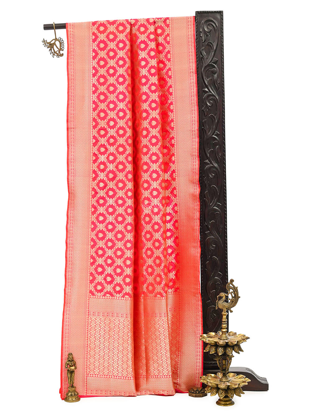 Pink Orange Uppada Katan Silk Handloom Banarasi Saree - Sacred Weaves