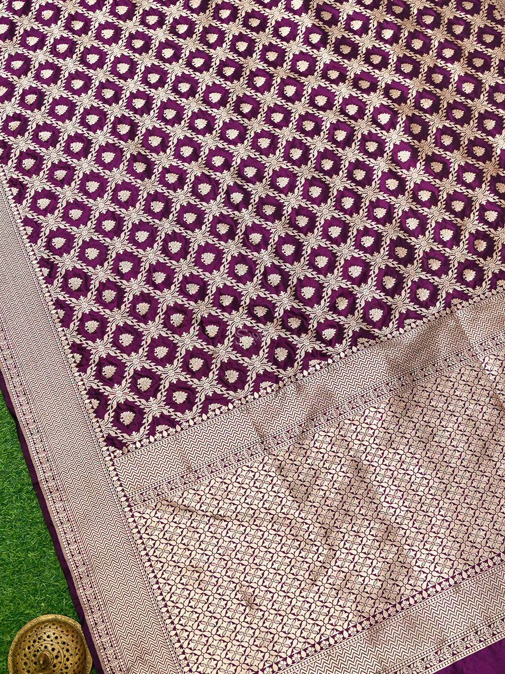 Wine Uppada Katan Silk Handloom Banarasi Saree - Sacred Weaves