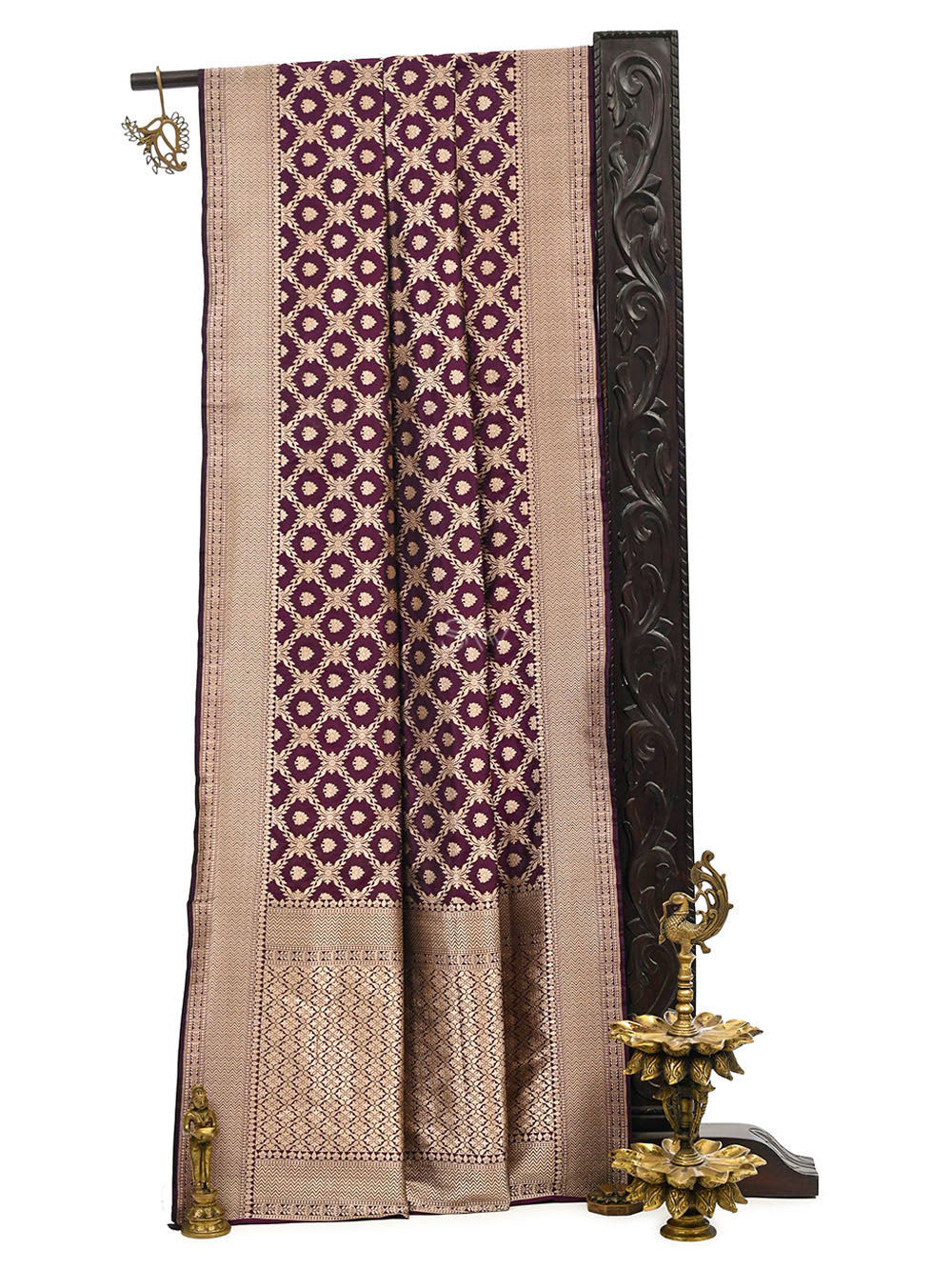 Wine Uppada Katan Silk Handloom Banarasi Saree - Sacred Weaves