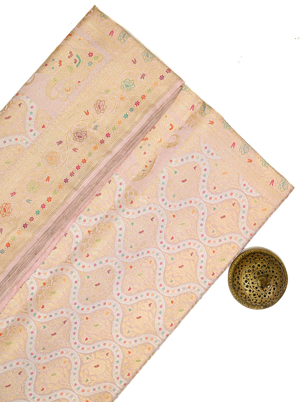 Pastel Pink Sona Roopa Meenakari Silk Tissue Real Zari Handloom Banarasi Saree - Sacred Weaves