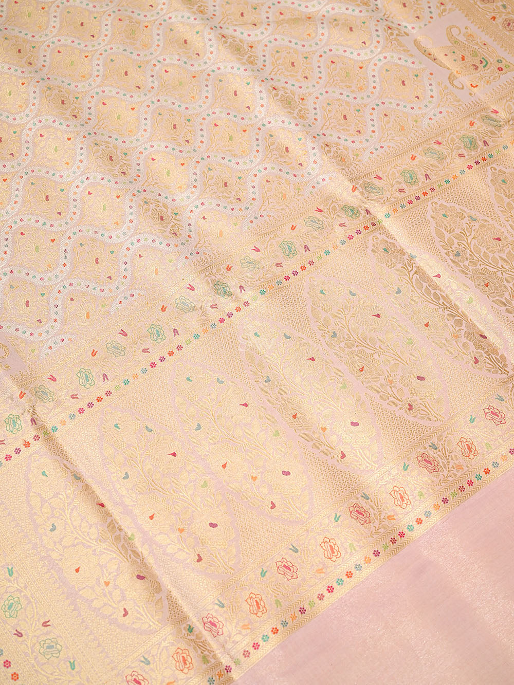 Pastel Pink Sona Roopa Meenakari Silk Tissue Real Zari Handloom Banarasi Saree - Sacred Weaves