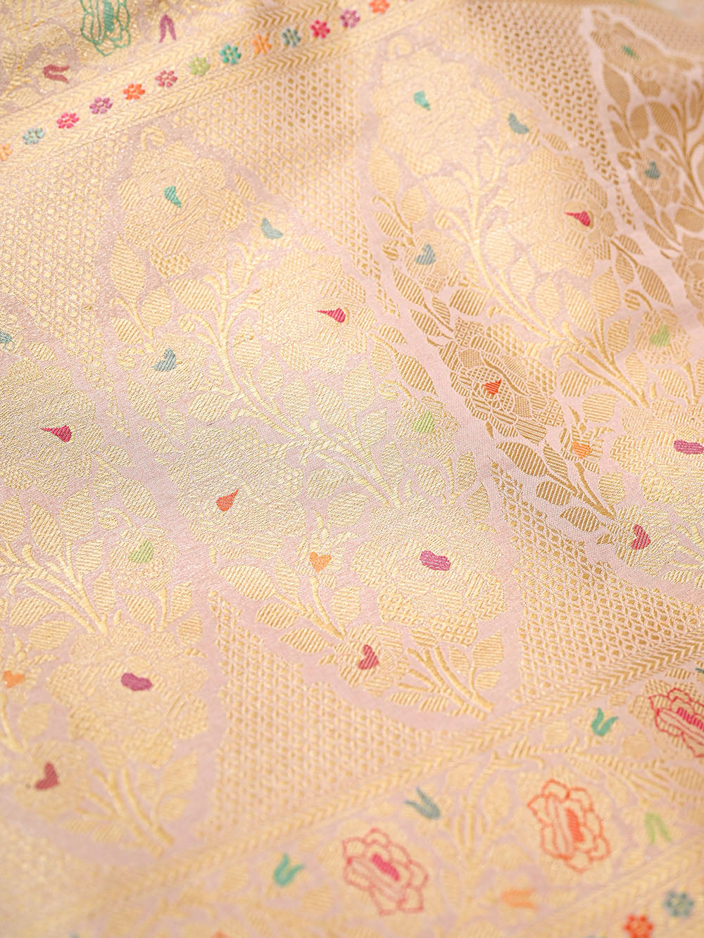 Pastel Pink Sona Roopa Meenakari Silk Tissue Real Zari Handloom Banarasi Saree - Sacred Weaves