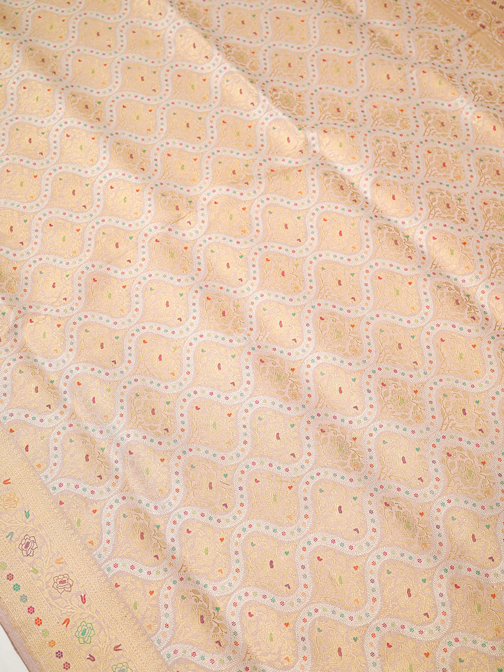 Pastel Pink Sona Roopa Meenakari Silk Tissue Real Zari Handloom Banarasi Saree - Sacred Weaves