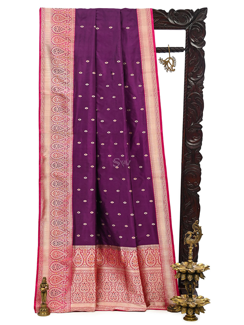Purple Meenakari Katan Silk Handloom Banarasi Saree - Sacred Weaves