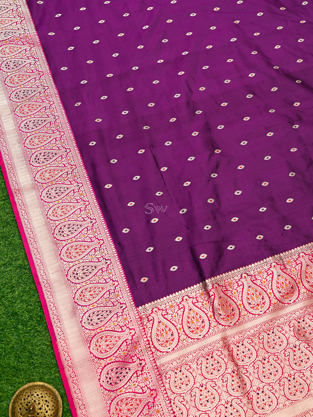 Purple Meenakari Katan Silk Handloom Banarasi Saree - Sacred Weaves
