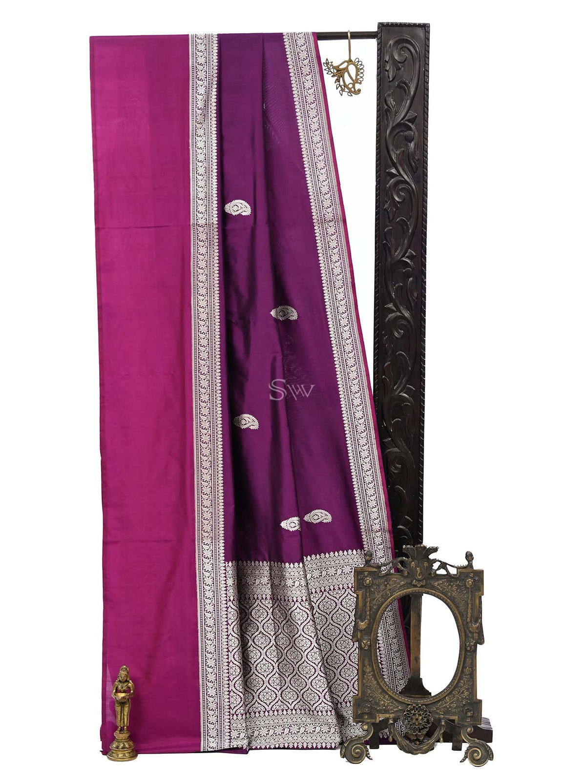 Purple Boota Katan Silk Handloom Banarasi Saree