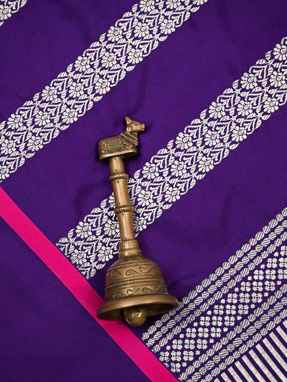 Purple Stripe Satin Silk Handloom Banarasi Saree - Sacred Weaves