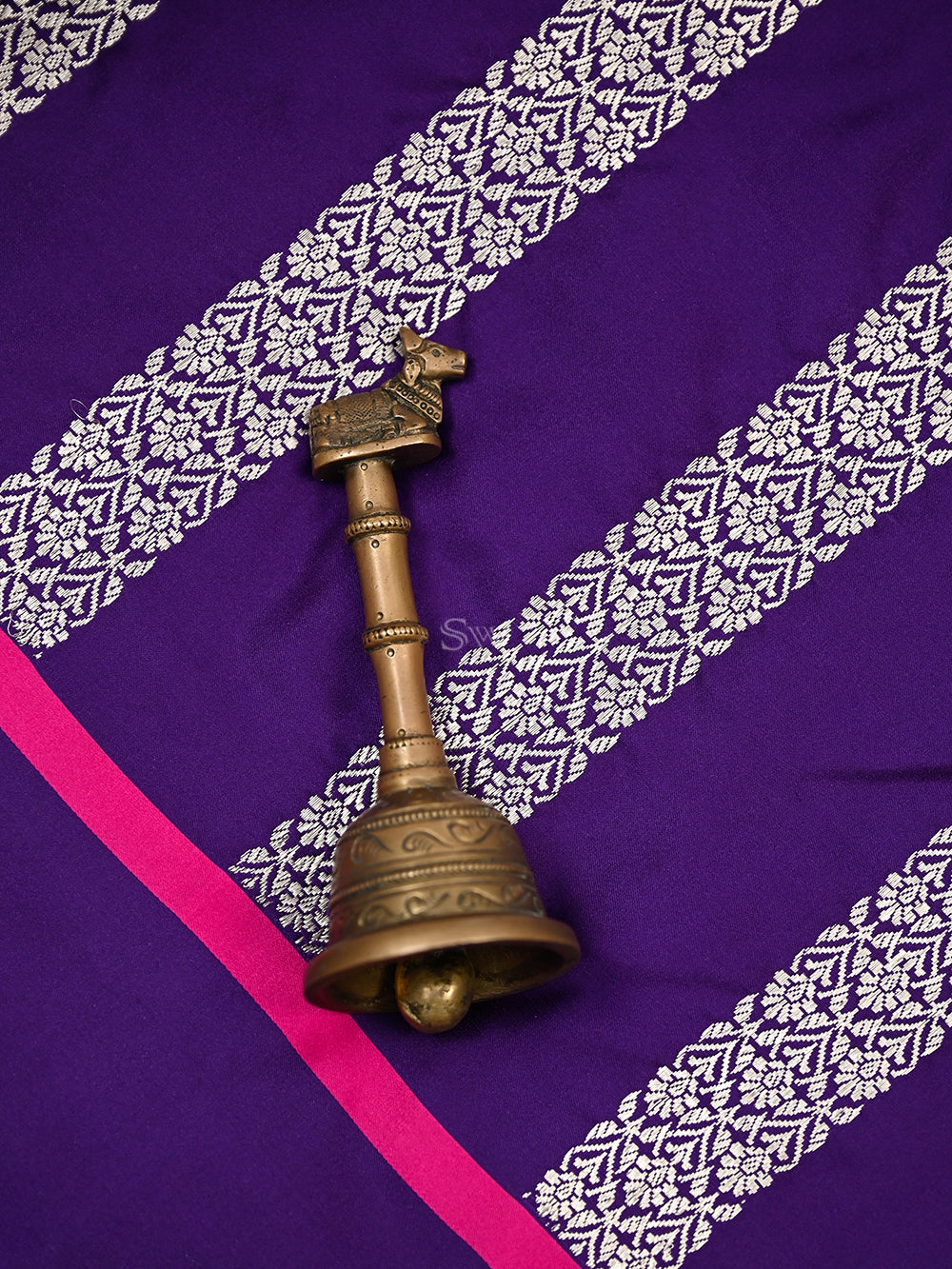 Purple Stripe Satin Silk Handloom Banarasi Saree - Sacred Weaves