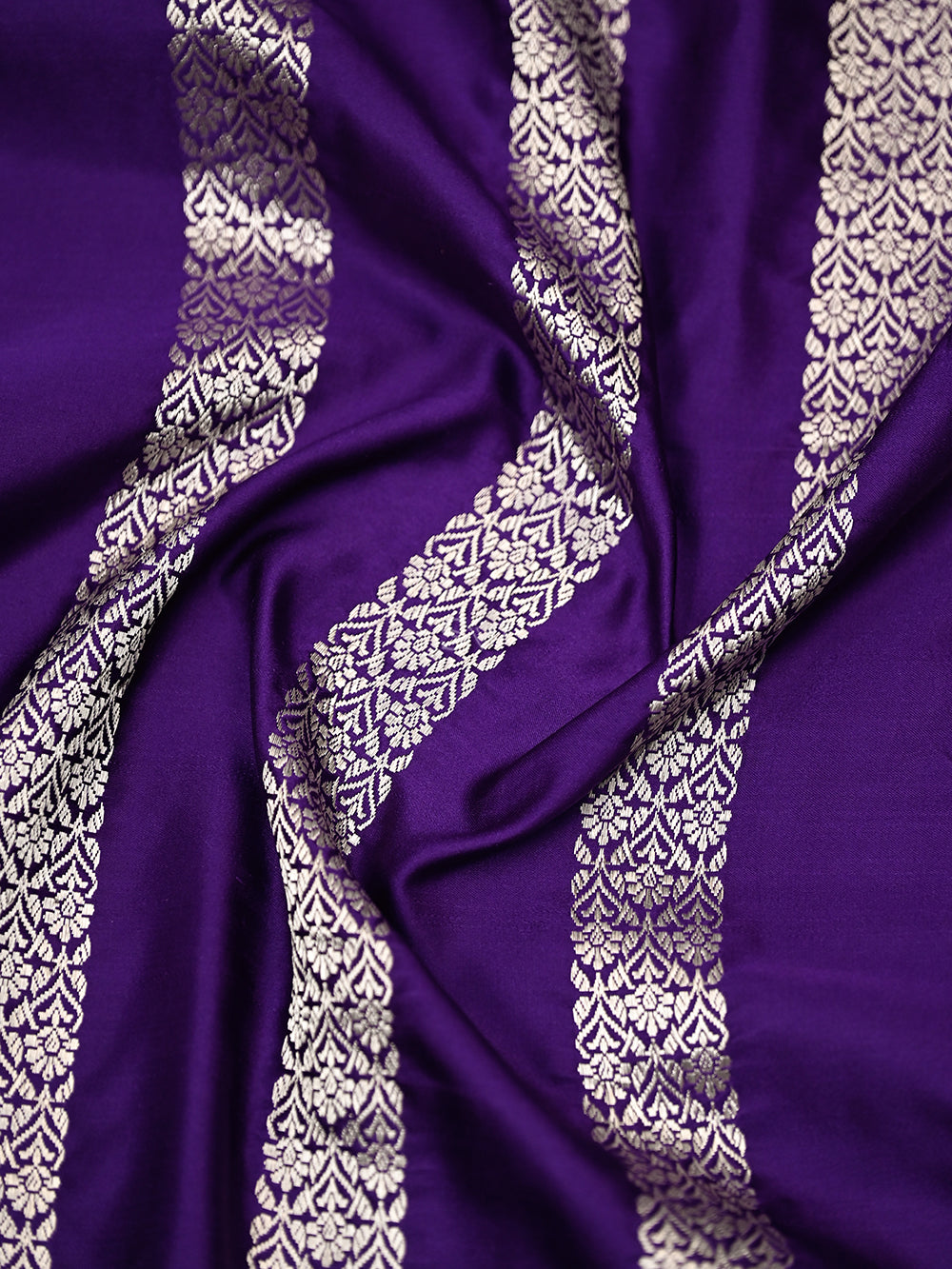 Purple Stripe Satin Silk Handloom Banarasi Saree - Sacred Weaves
