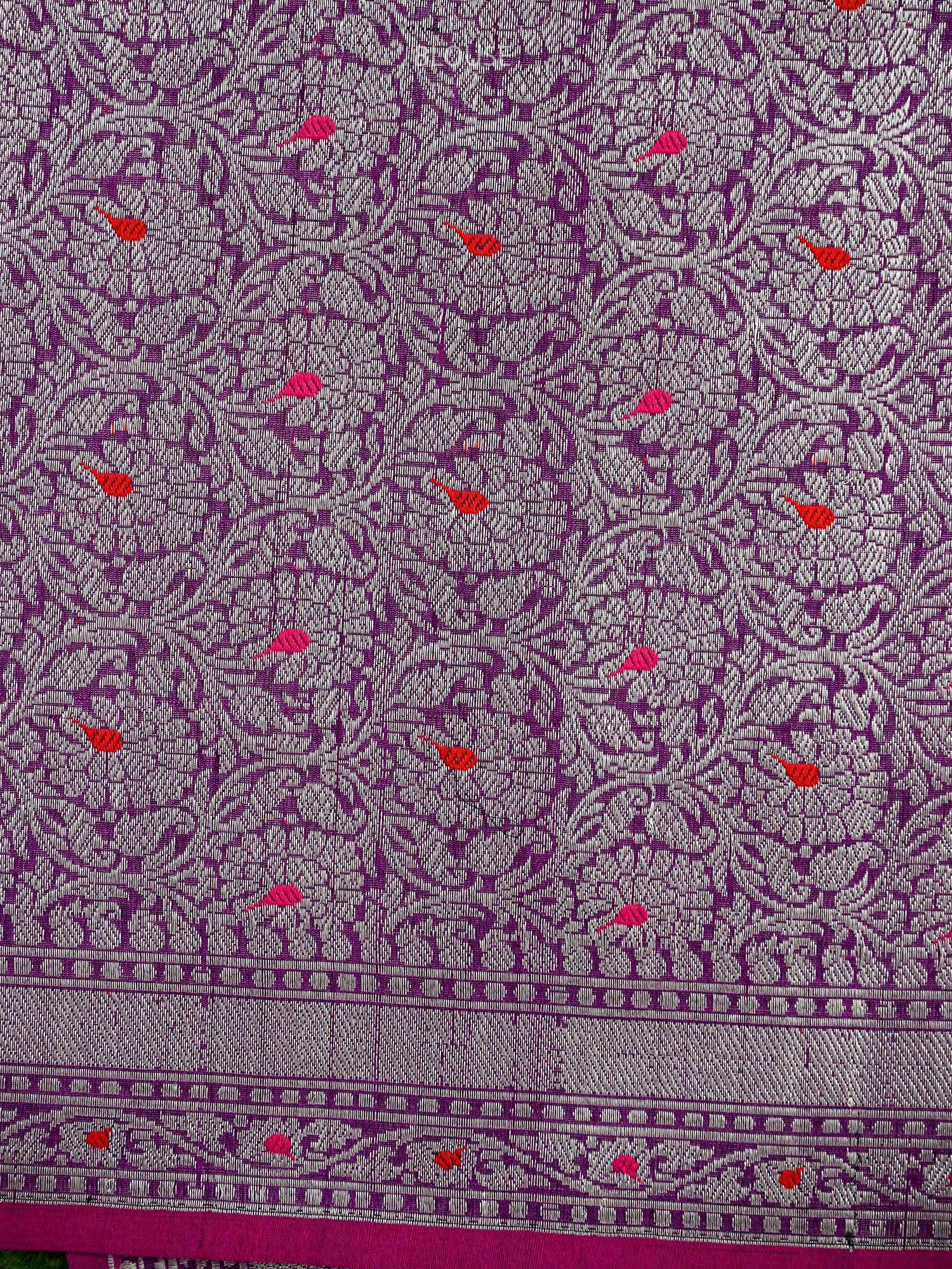 Purple Booti Tussar Silk Handloom Banarasi Saree - Sacred Weaves