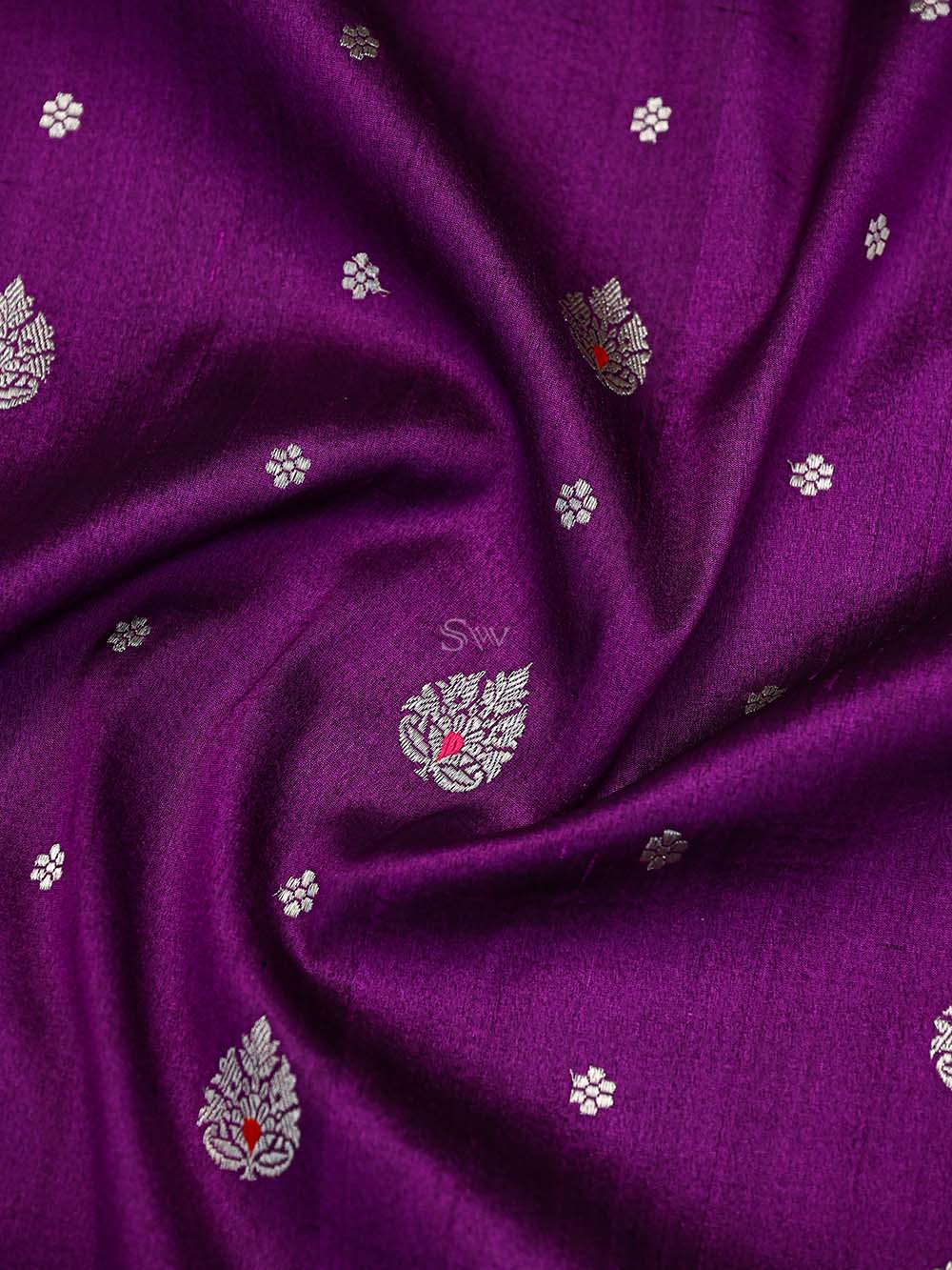 Purple Booti Tussar Silk Handloom Banarasi Saree