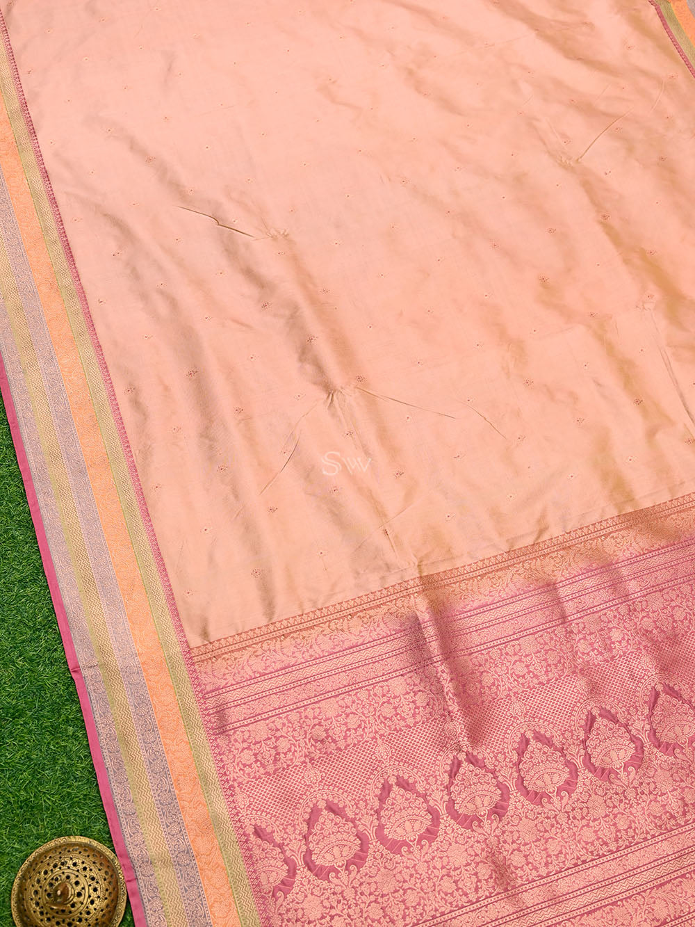 Peach Meenakari Katan Silk Handloom Banarasi Saree - Sacred Weaves
