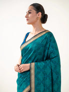 Blue Green Floral Jaal Tanchoi Silk Handloom Banarasi Saree - Sacred Weaves