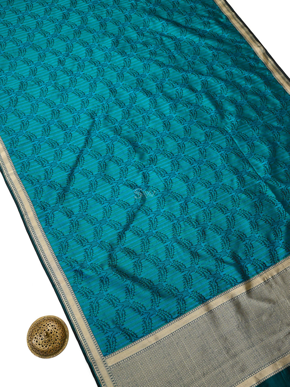 Blue Green Floral Jaal Tanchoi Silk Handloom Banarasi Saree - Sacred Weaves
