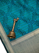 Blue Green Floral Jaal Tanchoi Silk Handloom Banarasi Saree - Sacred Weaves