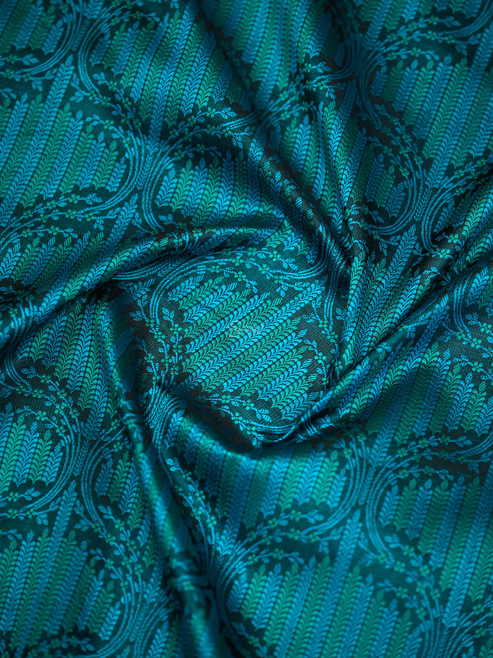 Blue Green Floral Jaal Tanchoi Silk Handloom Banarasi Saree - Sacred Weaves