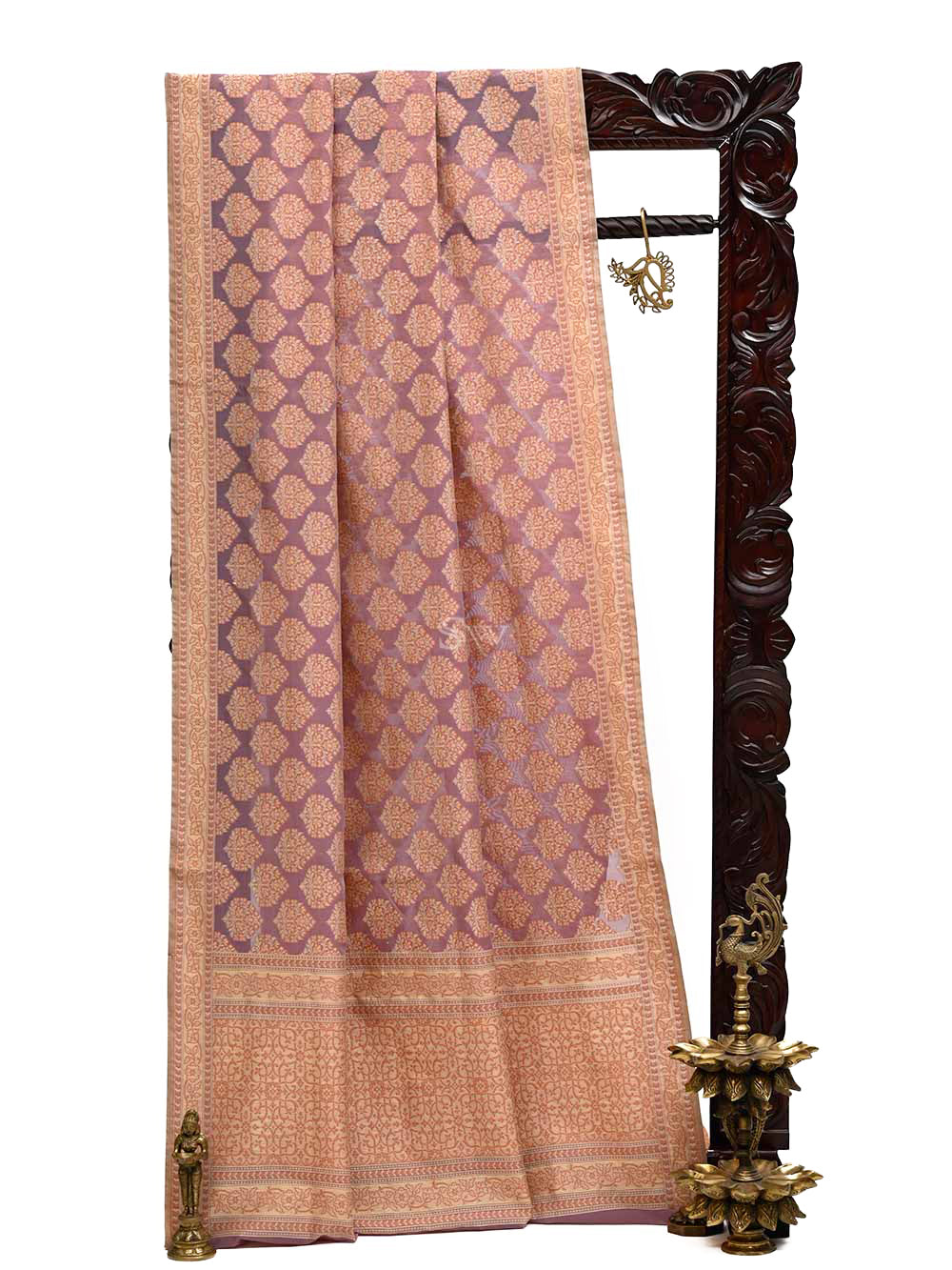 Mauve Boota Cotton Silk Handloom Banarasi Saree - Sacred Weaves