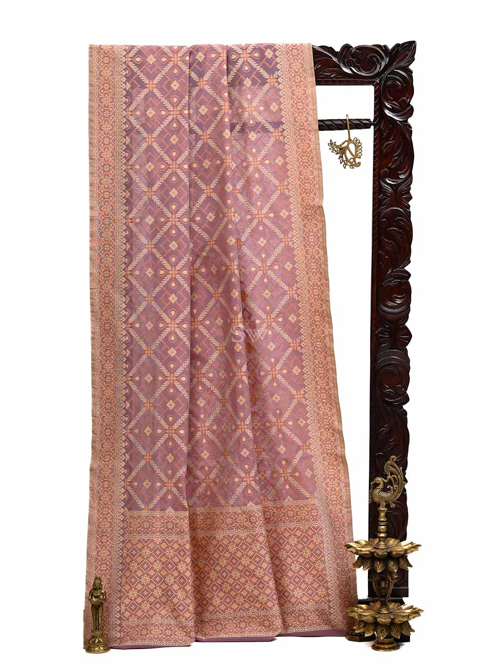 Mauve Jaal Cotton Silk Handloom Banarasi Saree - Sacred Weaves
