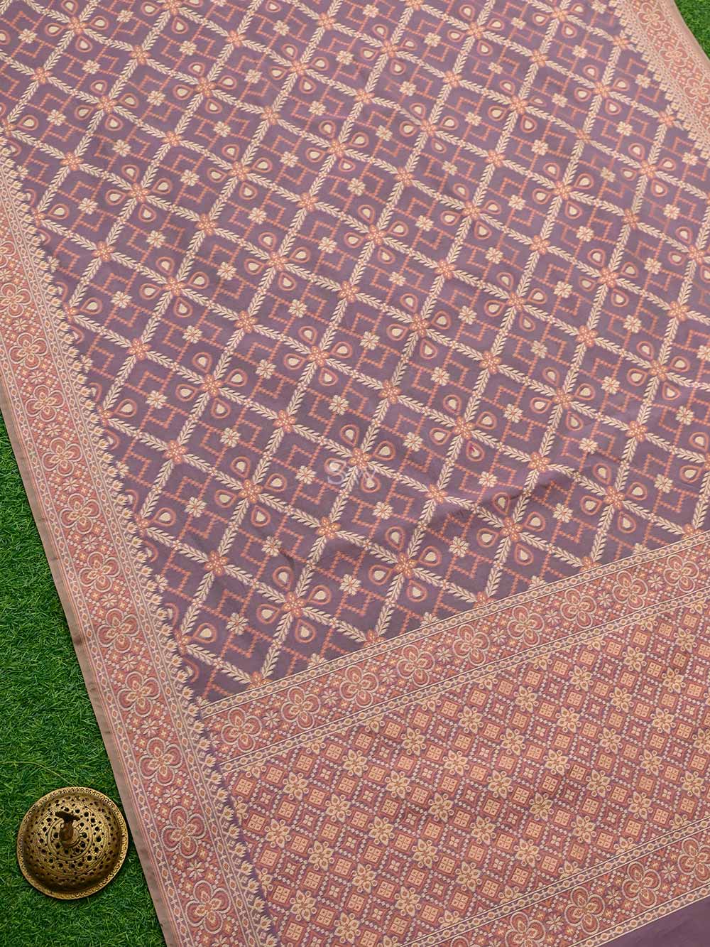 Mauve Jaal Cotton Silk Handloom Banarasi Saree - Sacred Weaves