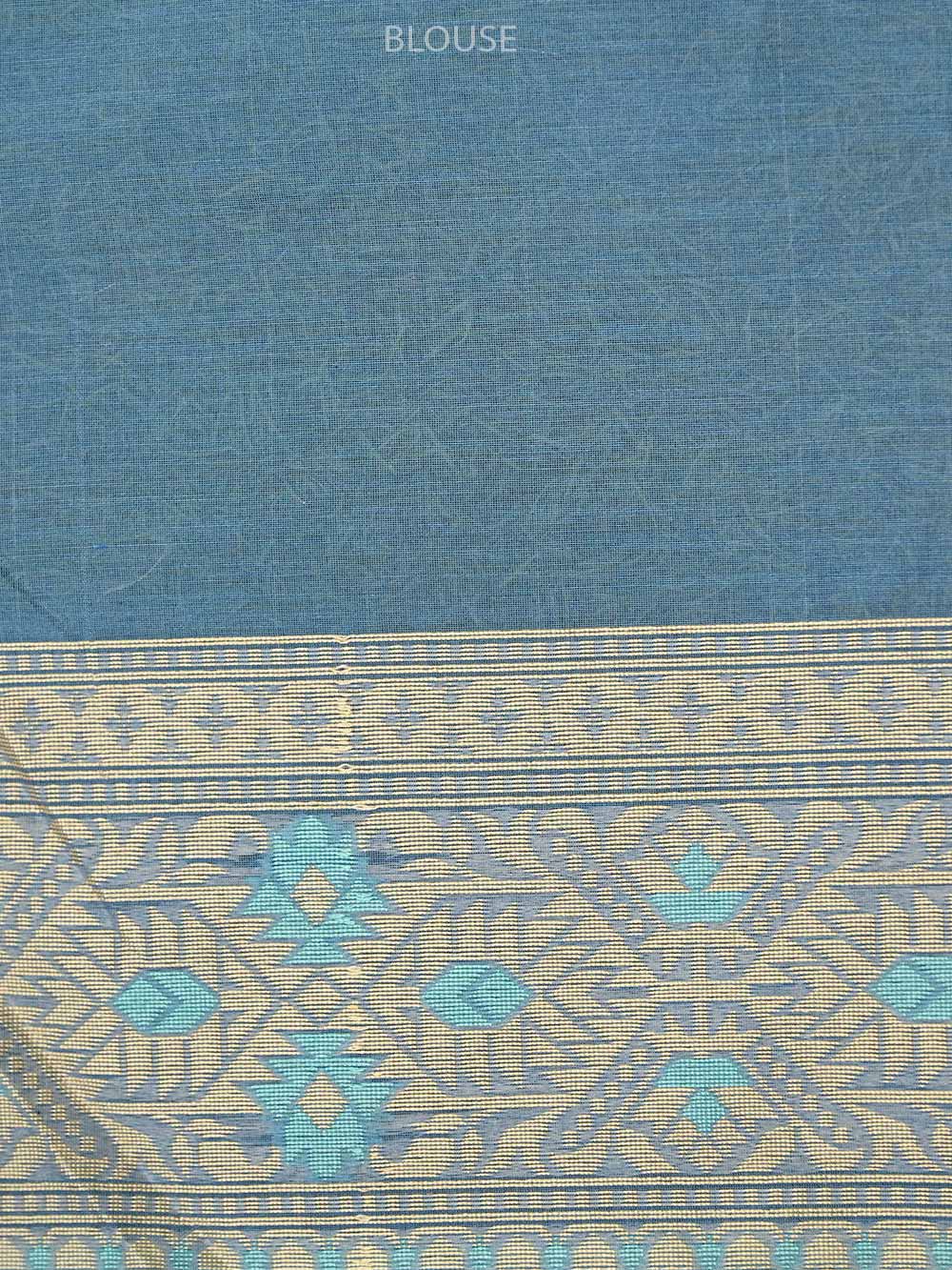 Sky Blue Booti Cotton Silk Handloom Banarasi Saree - Sacred Weaves